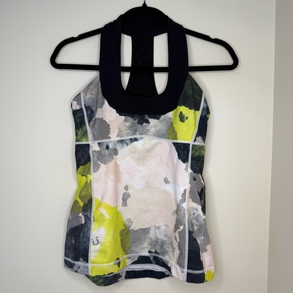 Lululemon Scoop Neck Racerback Tank Top Citron Tinted Canvas Tie Dye Yoga Size 6